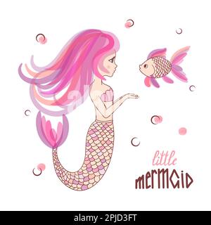 Beautiful cartoon little Mermaid fish vector illustration. Stock Vector