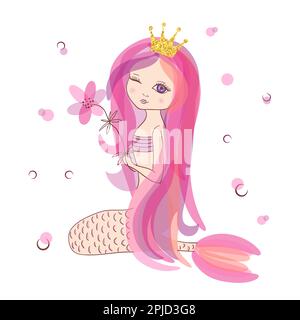 Beautiful little Mermaid vector illustration. Stock Vector