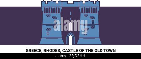 Greece, Rhodes, Castle Of The Old Town travel landmark vector illustration Stock Vector