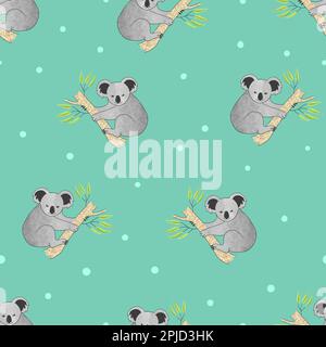 Seamless pattern with cute koala bears. Vector background. Stock Vector