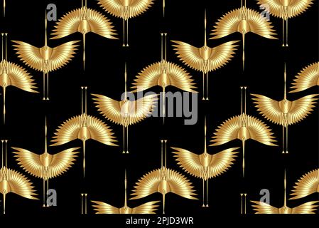 Gold Herons in Art Deco style. Seamless Pattern for interior decoration, textiles. Fashionable luxury home decor. Vector illustration golden texture Stock Vector