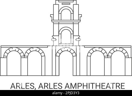France, Arles, Arles Amphitheatre travel landmark vector illustration ...