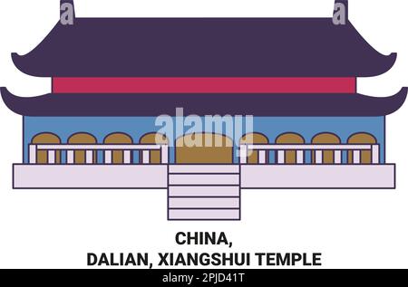 China, Dalian, Xiangshui Temple travel landmark vector illustration Stock Vector