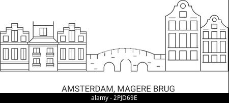 Netherlands, Amsterdam, Magere Brug, travel landmark vector illustration Stock Vector