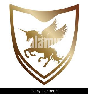 Unicorn with wings on a shield. Pegasus vector silhouette. Stock Vector