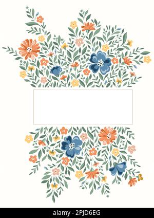 Delicate Chintz Romantic Meadow Wildflowers Vector Rectangular Frame Stock Vector