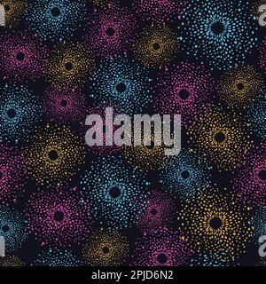 Seamless pattern with abstract fireworks. Vector colorful background. Stock Vector