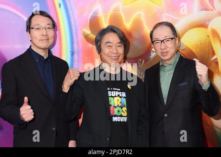 Takumi Kawagoe, Shigeru Miyamoto, Koji Kondo 04/01/2023 The Special  Screening of The Super Mario Bros. Movie held at the Regal LA Live in Los  Angeles, CA Photo by Izumi Hasegawa/HollywoodNewsWire.net Credit:  Newscom/Alamy