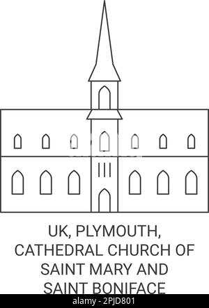 England, Plymouth, Cathedral Church Of Saint Mary And Saint Boniface travel landmark vector illustration Stock Vector