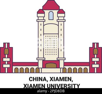 China, Xiamen, Xiamen University travel landmark vector illustration Stock Vector