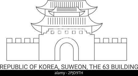 Republic Of Korea, Suweon, The Building, travel landmark vector illustration Stock Vector