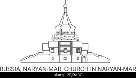 Russia, Naryanmar, Church In Naryanmar, travel landmark vector illustration Stock Vector