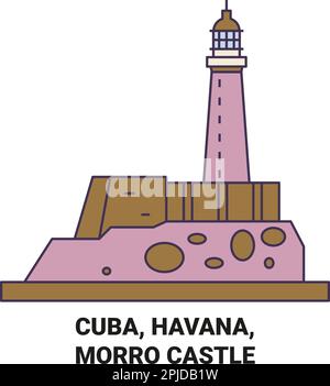 Cuba, Havana, Morro Castle travel landmark vector illustration Stock Vector