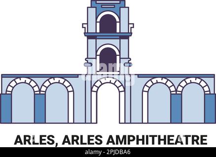 France, Arles, Arles Amphitheatre travel landmark vector illustration ...