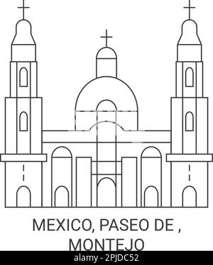 Mexico, Paseo De , Montejo travel landmark vector illustration Stock Vector