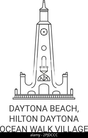 Usa, Daytona Beach, Hilton Daytona Beach Resort Ocean Walk Village travel landmark vector illustration Stock Vector