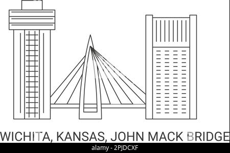 United States, Wichita, Kansas, John Mack Bridge, travel landmark vector illustration Stock Vector