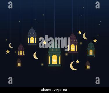 Islamic lanterns design. A set of elements for wishing cultural celebration design. Suitable for Eid ul-Adha, Eid ul-Fitr, Ramadan - design concept. Stock Vector