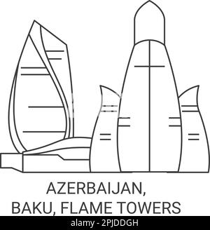 Azerbaijan, Baku, Flame Towers travel landmark vector illustration Stock Vector