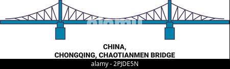 China, Chongqing, Chaotianmen Bridge travel landmark vector illustration Stock Vector