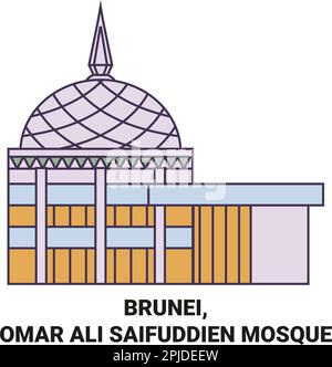 Brunei, Omar Ali Saifuddien Mosque travel landmark vector illustration Stock Vector
