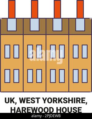 Uk, West Yorkshire, Harewood House travel landmark vector illustration Stock Vector