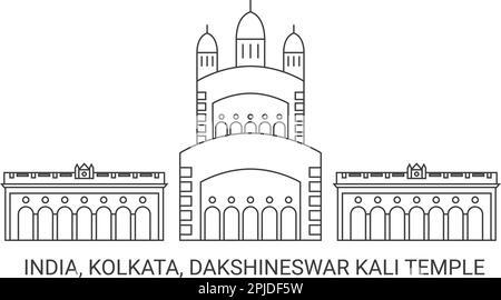 India, Kolkata, Dakshineswar Kali Temple, travel landmark vector illustration Stock Vector