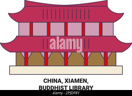 China, Xiamen, Buddhist Library travel landmark vector illustration Stock Vector