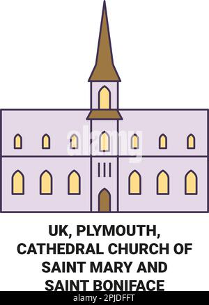 England, Plymouth, Cathedral Church Of Saint Mary And Saint Boniface travel landmark vector illustration Stock Vector