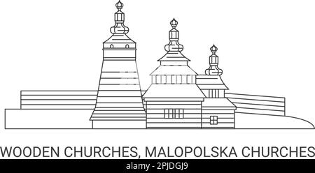 Poland, Wooden Churches, Malopolska Churches, travel landmark vector illustration Stock Vector