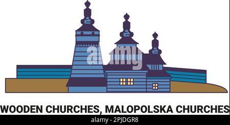 Poland, Wooden Churches, Malopolska Churches, travel landmark vector illustration Stock Vector