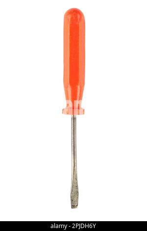 Orange flat head screwdriver isolated on white background. Work tool. File contains clipping path. Stock Photo