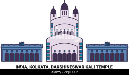 India, Kolkata, Dakshineswar Kali Temple travel landmark vector illustration Stock Vector