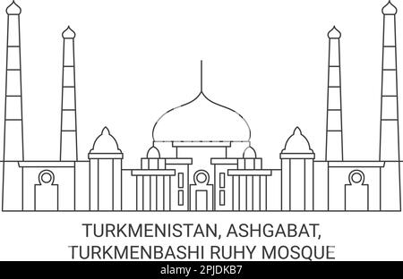 Turkmenistan, Ashgabat, Turkmenbashi Ruhy Mosque travel landmark vector illustration Stock Vector