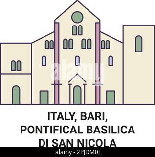 Italy, Bari, Pontifical Basilica Di San Nicola travel landmark vector illustration Stock Vector