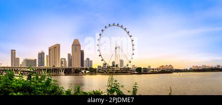 Panorama skyline of Marina Bay, Benjamin Sheares Bridge, Stadium, Costa Rhu and Tanjong Rhu district in Singapore. Stock Photo