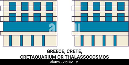 Greece, Crete, Cretaquarium Or Thalassocosmos travel landmark vector illustration Stock Vector