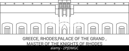 Greece, Rhodes,Palace Of The Grand , Master Of The Knights Of Rhodes travel landmark vector illustration Stock Vector