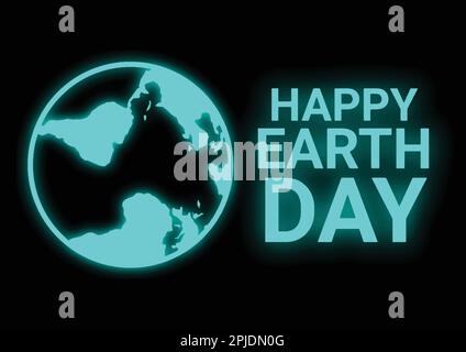 Happy Earth Day greeting card. Vector illustration in neon style on black background Stock Vector