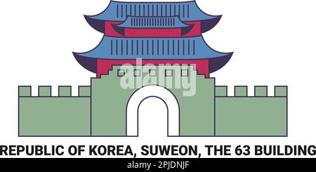 Republic Of Korea, Suweon, The Building, travel landmark vector illustration Stock Vector