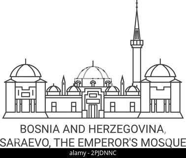 Bosnia And Herzegovina, Saraevo, The Emperor's Mosque travel landmark vector illustration Stock Vector