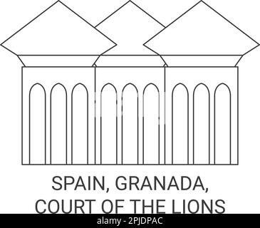 Spain, Granada, Court Of The Lions travel landmark vector illustration Stock Vector