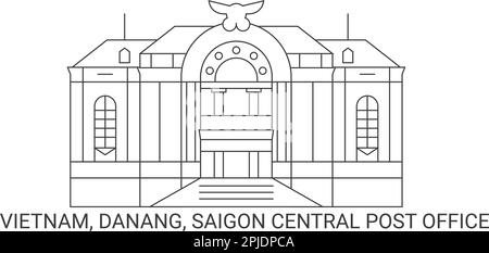 Vietnam, Danang, Saigon Central Post Office, travel landmark vector illustration Stock Vector