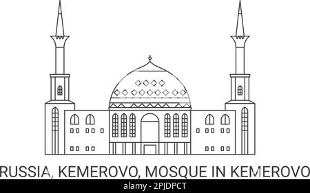 Russia, Kemerovo, Mosque In Kemerovo, travel landmark vector illustration Stock Vector