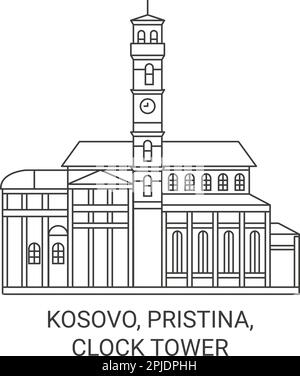 Kosovo, Pristina, Clock Tower travel landmark vector illustration Stock Vector