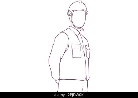 Male engineer standing hand drawn vector illustration Stock Vector