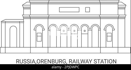 Russia,Orenburg, Railway Station, travel landmark vector illustration Stock Vector