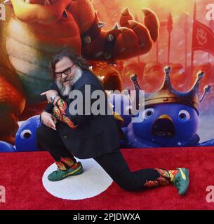 Los Angeles, United States. 01st Apr, 2023. Cast member Jack Black, the voice of Bowser, attends the premiere of the animated sci-fi fantasy comedy motion picture 'The Super Mario Bros. Movie' at Regal L.A. Live in Los Angeles on Saturday, April 1, 2023. Storyline: A Brooklyn plumber named Mario travels through the Mushroom Kingdom with a princess named Peach and an anthropomorphic mushroom named Toad to find Mario's brother, Luigi, and to save the world from a ruthless fire-breathing Koopa named Bowser. Photo by Jim Ruymen/UPI Credit: UPI/Alamy Live News Stock Photo