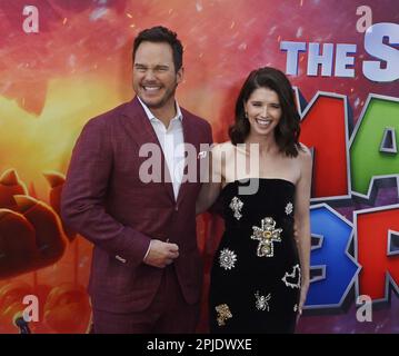 Los Angeles, United States. 01st Apr, 2023. Cast member Chris Pratt, the voice of Mario and his wife Katherine Schwarzenegger attend the premiere of the animated sci-fi fantasy comedy motion picture 'The Super Mario Bros. Movie' at Regal L.A. Live in Los Angeles on Saturday, April 1, 2023. Storyline: A Brooklyn plumber named Mario travels through the Mushroom Kingdom with a princess named Peach and an anthropomorphic mushroom named Toad to find Mario's brother, Luigi, and to save the world from a ruthless fire-breathing Koopa named Bowser. Photo by Jim Ruymen/UPI Credit: UPI/Alamy Live News Stock Photo