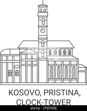 Kosovo, Pristina, Clocktower travel landmark vector illustration Stock Vector